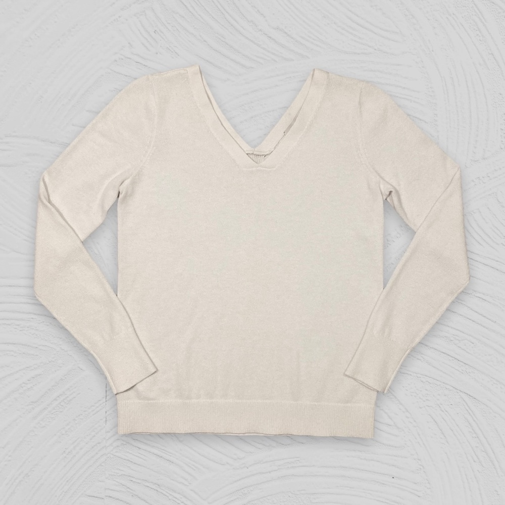 Loft Double V-Neck Sweater White XS